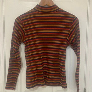 Vintage Paris Sport Club Mock Neck Long Sleeve Striped Shirt Size M